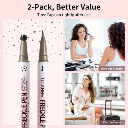 Dual-Ended Freckle Pen & Freckle Stamp - Precise 15° Curved Tip Makeup Waterproof & Smudge Proof, Long Lasting Faux Freckles Pencils