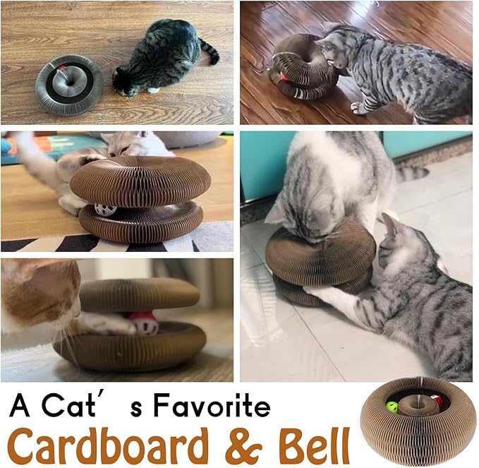 Magic Organ Cat Scratcher, Foldable with Bell Ball, Indoor Anxiety Relief Toy
