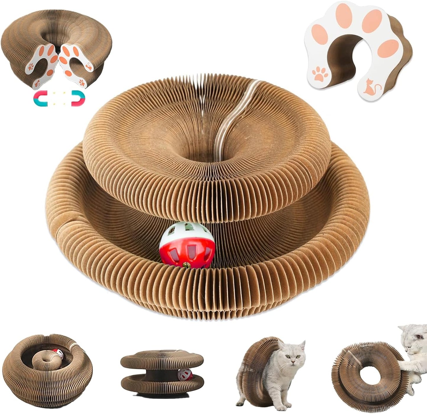 Magic Organ Cat Scratcher, Foldable with Bell Ball, Indoor Anxiety Relief Toy