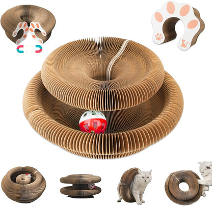 Magic Organ Cat Scratcher, Foldable with Bell Ball, Indoor Anxiety Relief Toy