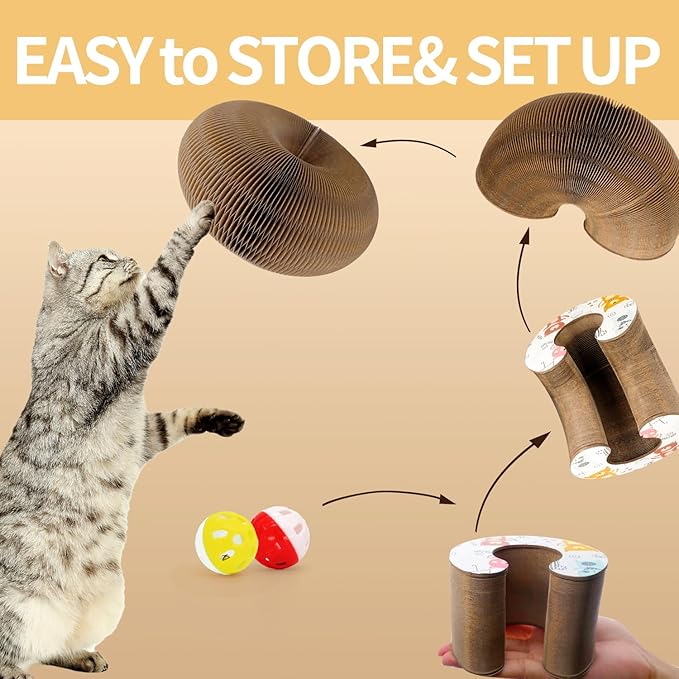 Magic Organ Cat Scratcher, Foldable with Bell Ball, Indoor Anxiety Relief Toy