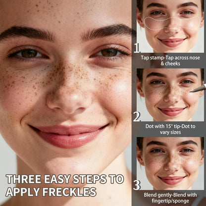 Dual-Ended Freckle Pen & Freckle Stamp - Precise 15° Curved Tip Makeup Waterproof & Smudge Proof, Long Lasting Faux Freckles Pencils