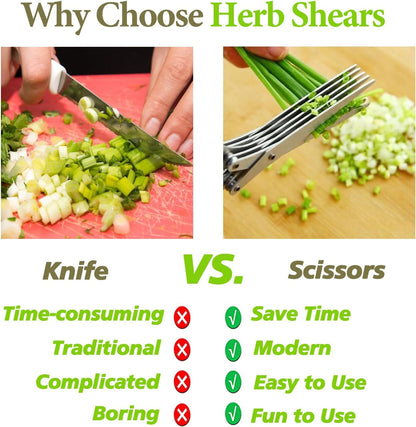 ✂️🌿5-Blade Stainless Steel Herb Scissors with Cleaning Brush & Protective Cover
