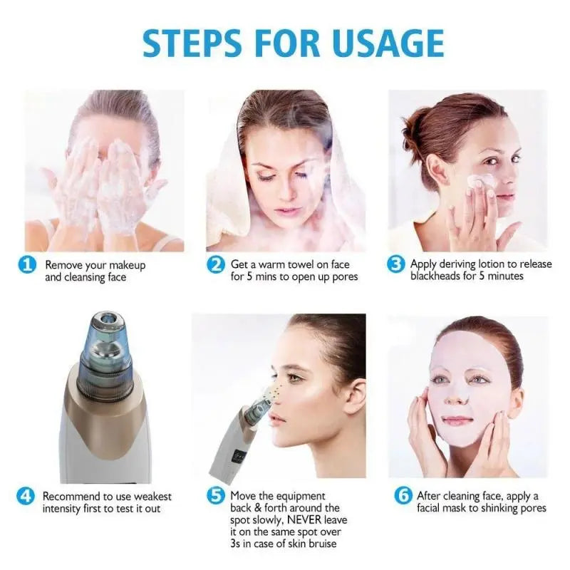 Rechargeable Electric Blackhead Remover, 3-Level Suction, Facial Care Tool