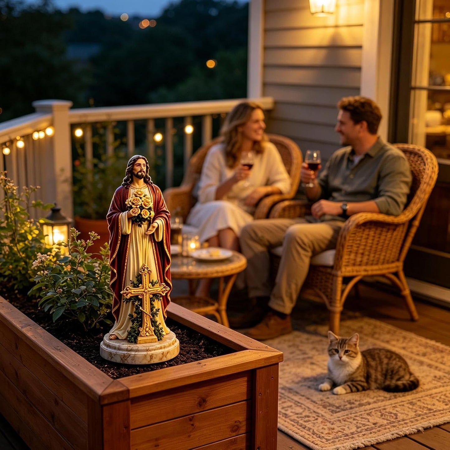 Virgin Mary Garden Statue with LED Light – Outdoor Resin Religious Decor for Patio, Yard & Prayer Space