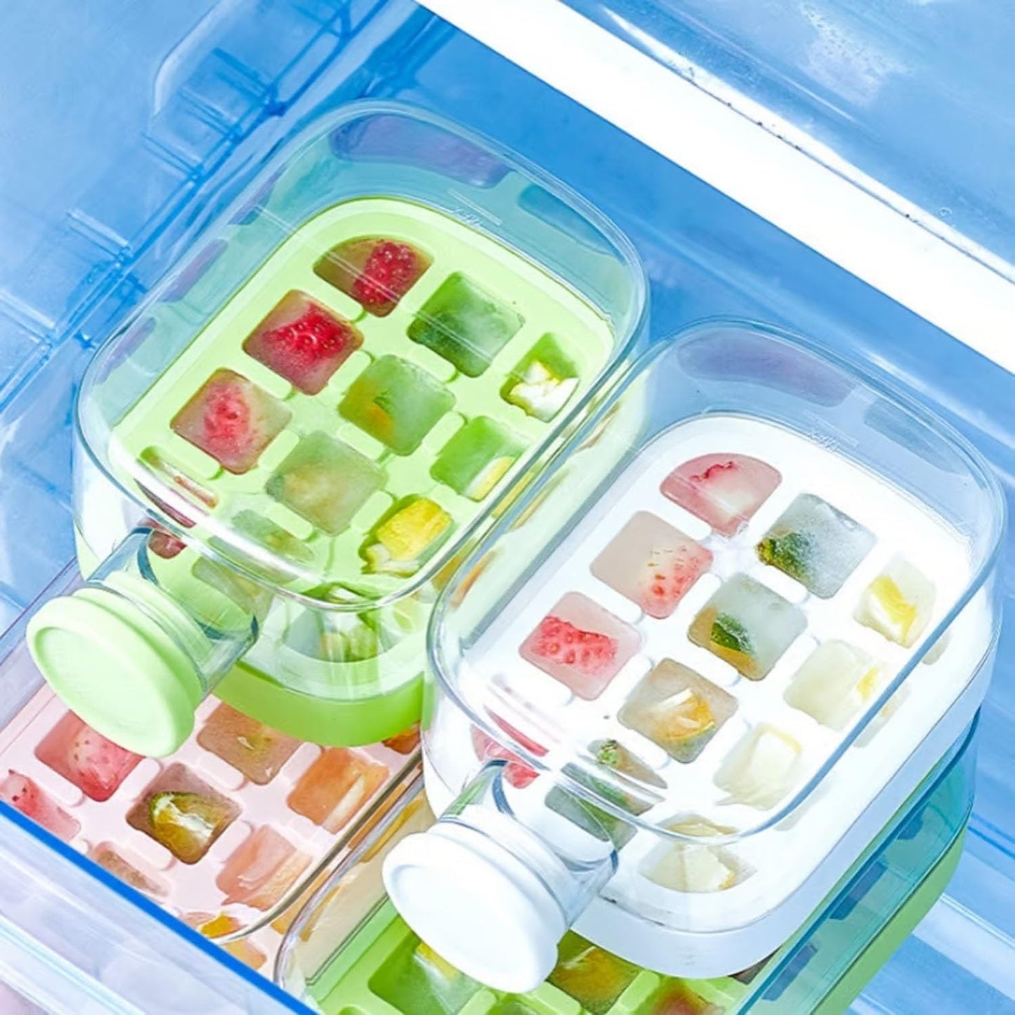 2-in-1 Silicone Ice Cube Bottle with Lid & Straw