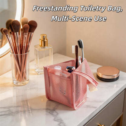 Free-Standing Clear Hanging Toiletry Bag, Foldable Waterproof EVA Cosmetic Organizer