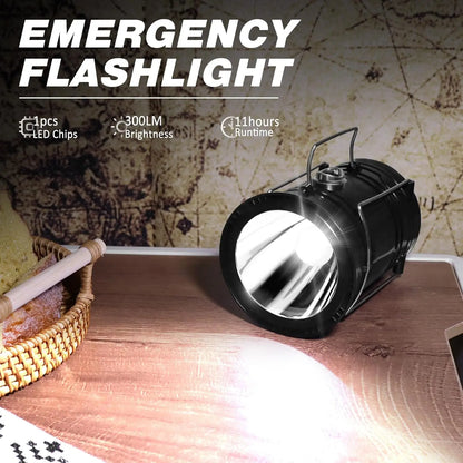 Solar Camping Lantern - Rechargeable LED Lights, Magnetic Base & Foldable Hanging Hook