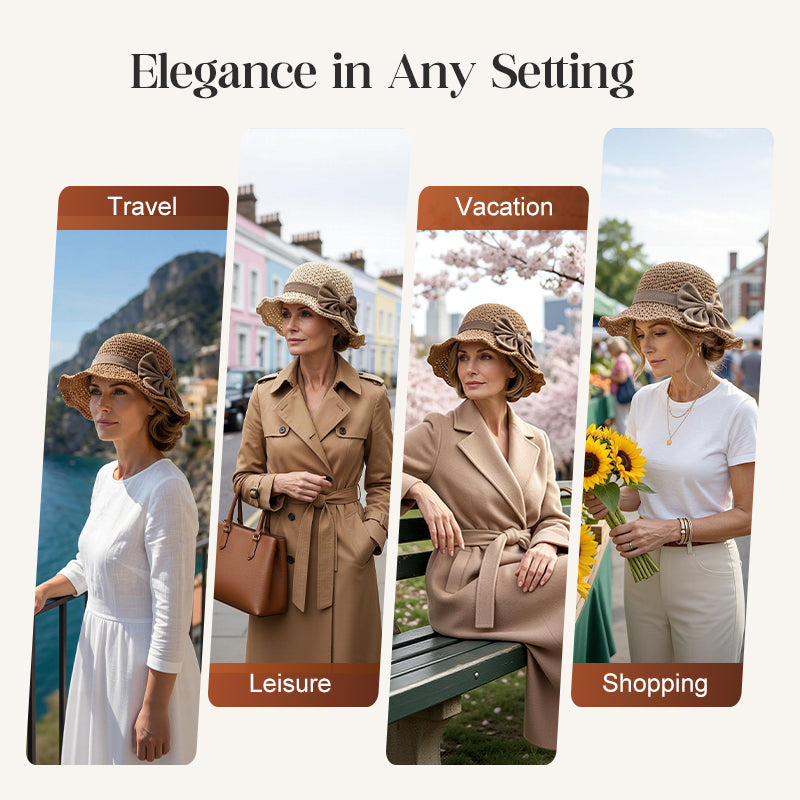 Stylish Woven Straw Sun Hat with Bow Detail