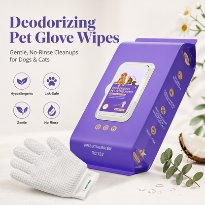 Deodorizing Glove Wipes for Dogs & Cats - Waterless Bath Alternative