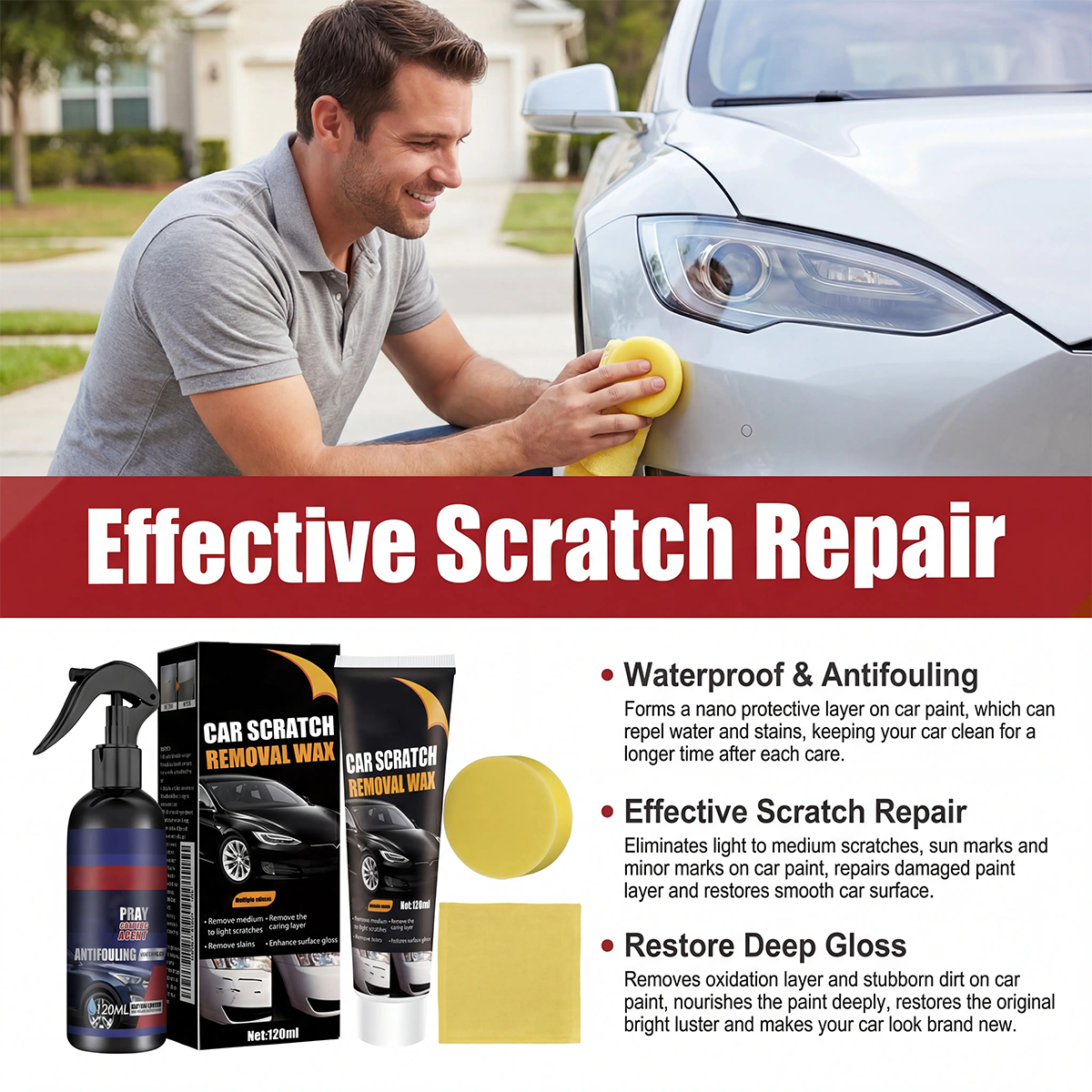 Car scratch repair wax, car paint protection polishing scratch remover & surface care cleaner