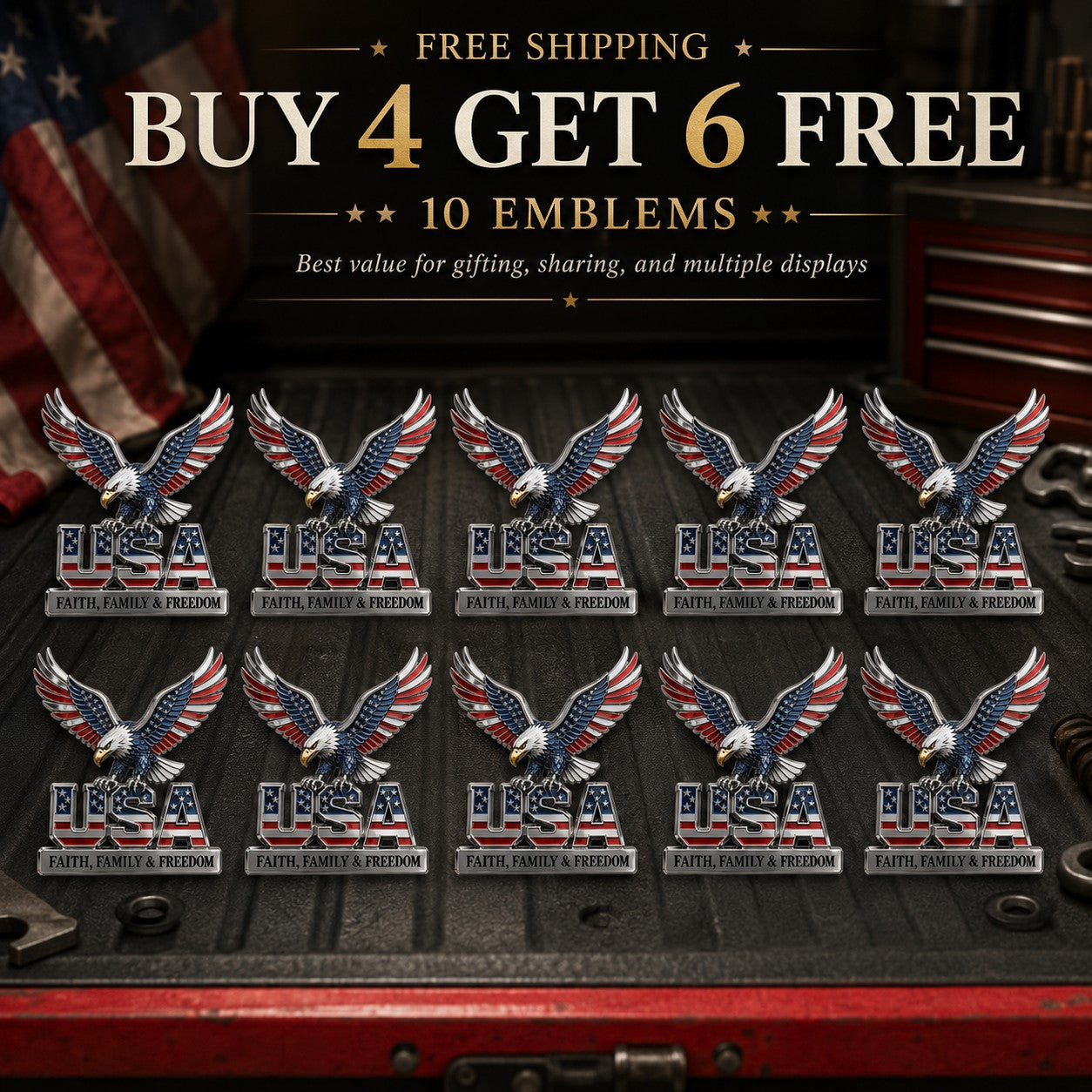 Patriotic 250th Anniversary-Inspired Metal Emblem Decor