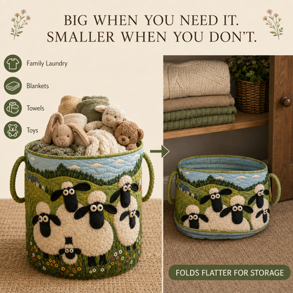 🐏Sheep World Hand-Quilted Laundry Basket