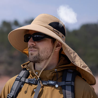 Wide Brim Sun Hat, Men's Safari Hat,  360° Sun Protection, UPF50+, Shade Hat, Insect Repellent, Mesh, Breathable, UV Protection