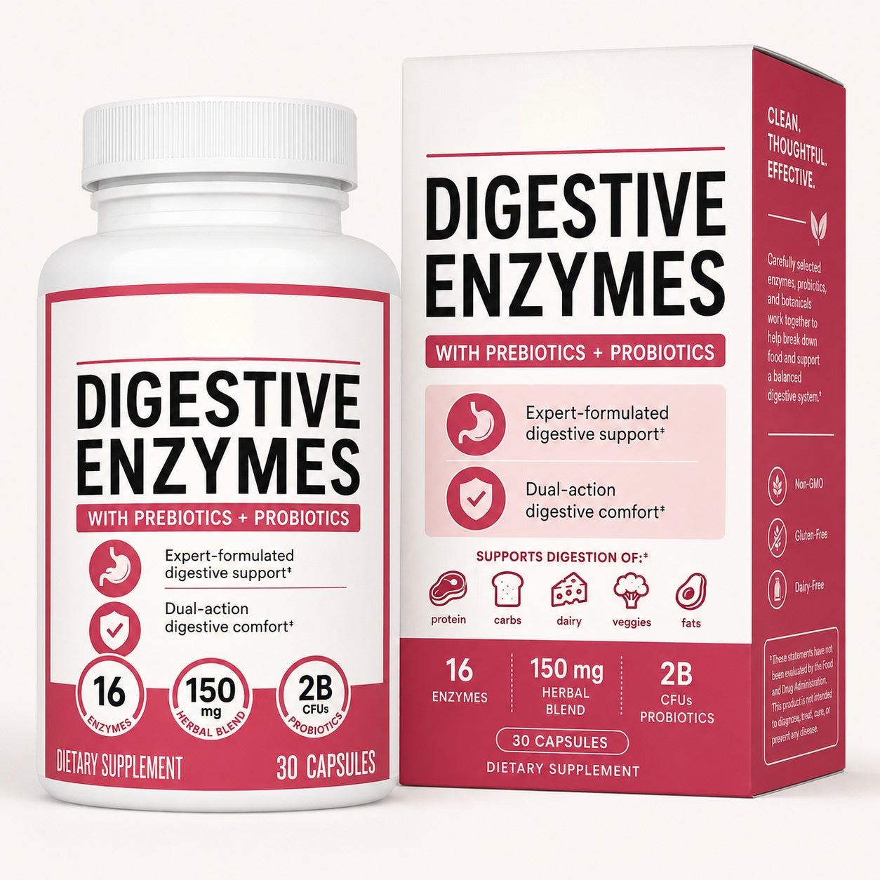 Digestive Enzyme Complex with Prebiotics & Probiotics – Daily Mealtime Comfort Support