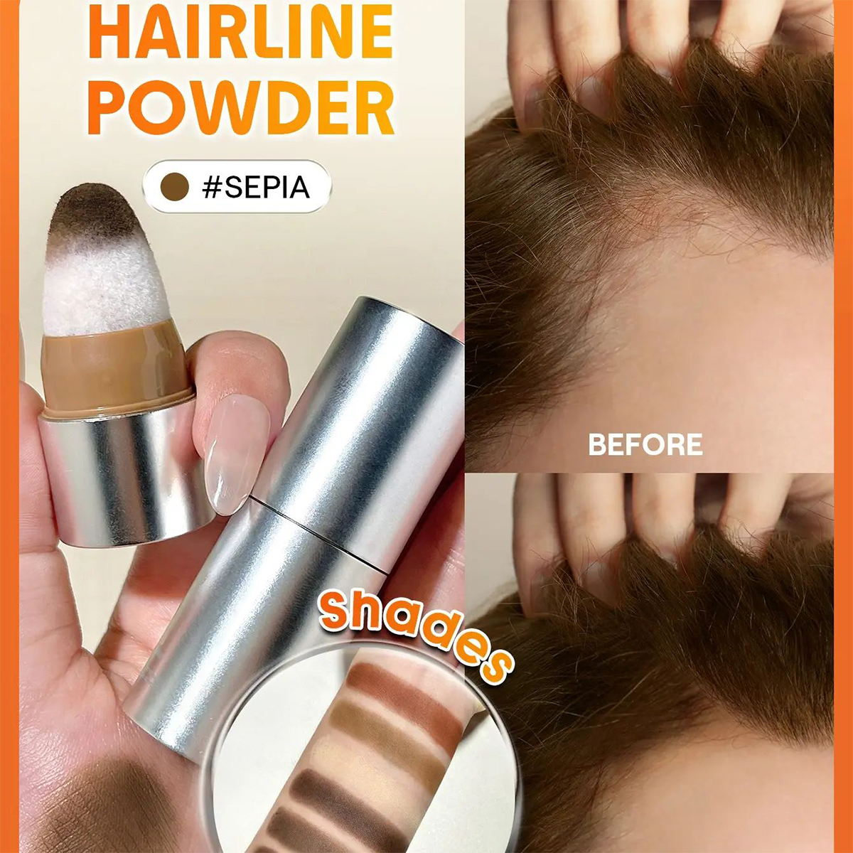 Fix & Fill Hairline Powder-Spice, 4-IN-1 Powder Stick for Hairline, Part, Contour & Brow, Quick Fix Sparse Hair