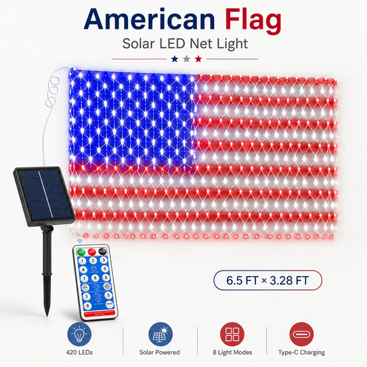 Solar American Flag Lights Outdoor American Flag Net Lights