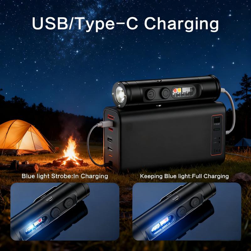 🔦Pocket Rechargeable EDC Flashlight:  Mini Keychain Light with Fire Starter & Window Breaker