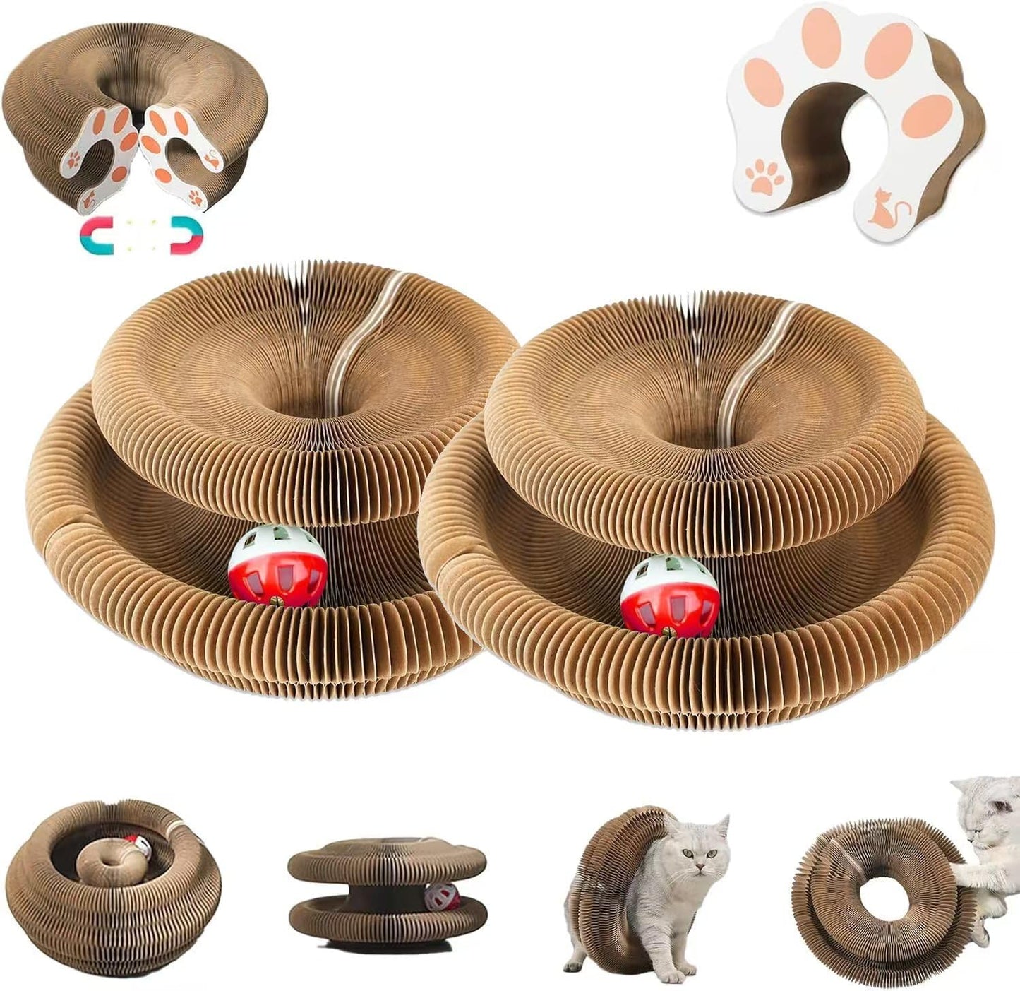 Magic Organ Cat Scratcher, Foldable with Bell Ball, Indoor Anxiety Relief Toy