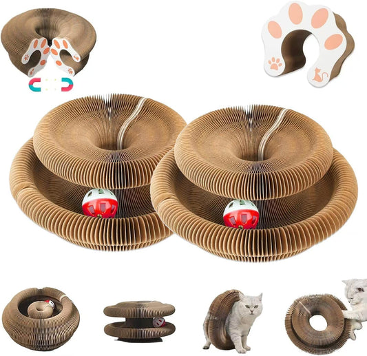 Magic Organ Cat Scratcher, Foldable with Bell Ball, Indoor Anxiety Relief Toy