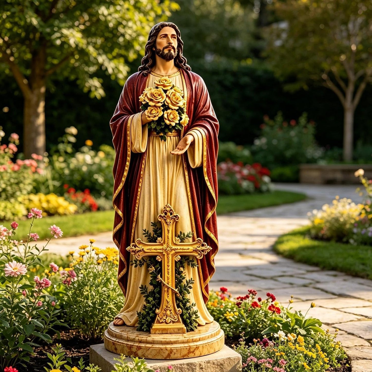Virgin Mary Garden Statue with LED Light – Outdoor Resin Religious Decor for Patio, Yard & Prayer Space