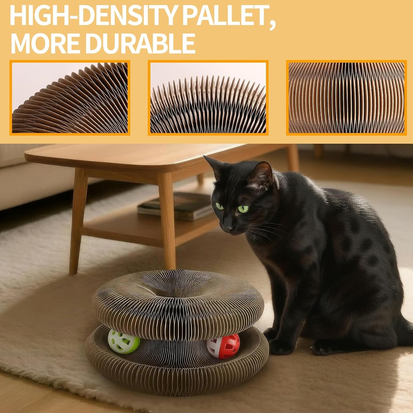 Magic Organ Cat Scratcher, Foldable with Bell Ball, Indoor Anxiety Relief Toy