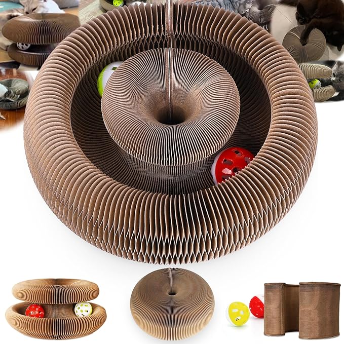 Magic Organ Cat Scratcher, Foldable with Bell Ball, Indoor Anxiety Relief Toy
