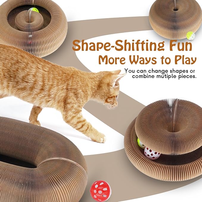 Magic Organ Cat Scratcher, Foldable with Bell Ball, Indoor Anxiety Relief Toy