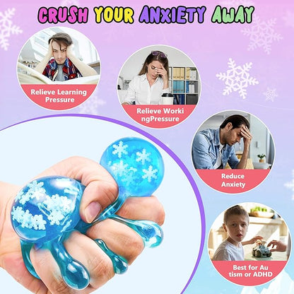 Squishy Stress Toys, Glow-in-the-Dark Snowflakes, Fidget Sensory Balls for Kids & Adults