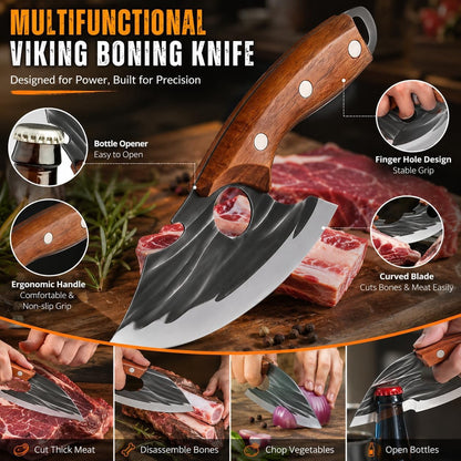 Hand-Forged Chef Knife & Cleaver Set – Sharp V-Edge Kitchen Knives for Meat, Vegetables & Fruits