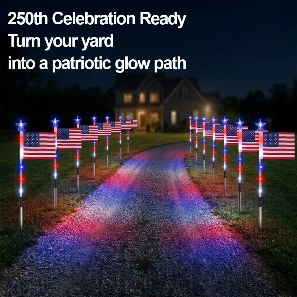 🔥Solar-Powered American Flag Path Lights, 8-pack – Celebrating The 250th Anniversary Of American Independence 🇺🇸✨