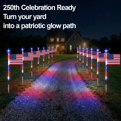 🔥Solar-Powered American Flag Path Lights, 8-pack – Celebrating The 250th Anniversary Of American Independence 🇺🇸✨