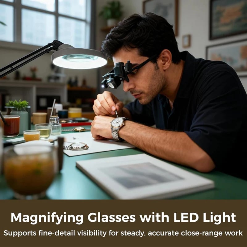 🔍LED Magnifying Glass with Light & Stand – 10X/20X Hands-Free Magnifier for Soldering, Electronics Repair, Watch Repair & Miniature Painting🛠️