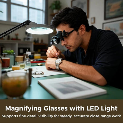 🔍LED Magnifying Glass with Light & Stand – 10X/20X Hands-Free Magnifier for Soldering, Electronics Repair, Watch Repair & Miniature Painting🛠️