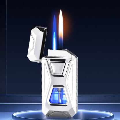 Voice-Activated Dual Flame Lighter,USB Rechargeable Windproof Refillable with Visible Window
