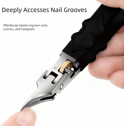Black Anti-Slip Grip Gear Lock Nail Clipper with Ultra-Sharp Tips for Precise Access to Nail Grooves