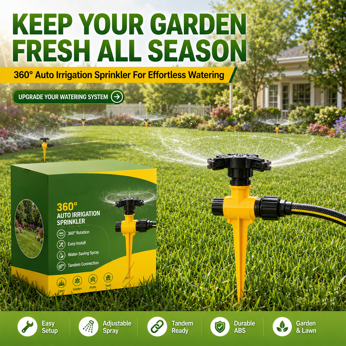 360° Rotation Auto Irrigation System Garden Lawn Sprinkler Patio