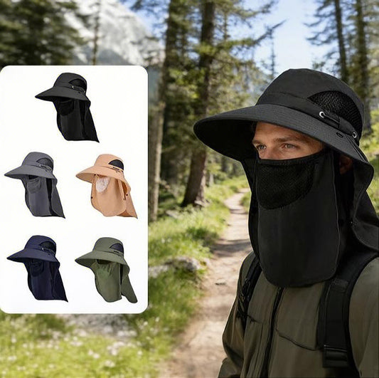 Wide Brim Sun Hat, Men's Safari Hat,  360° Sun Protection, UPF50+, Shade Hat, Insect Repellent, Mesh, Breathable, UV Protection