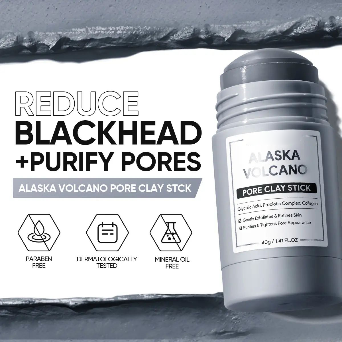 Alaska Volcano Pore Clay Stick Cleansing Blackhead Remover Face Mask Stick