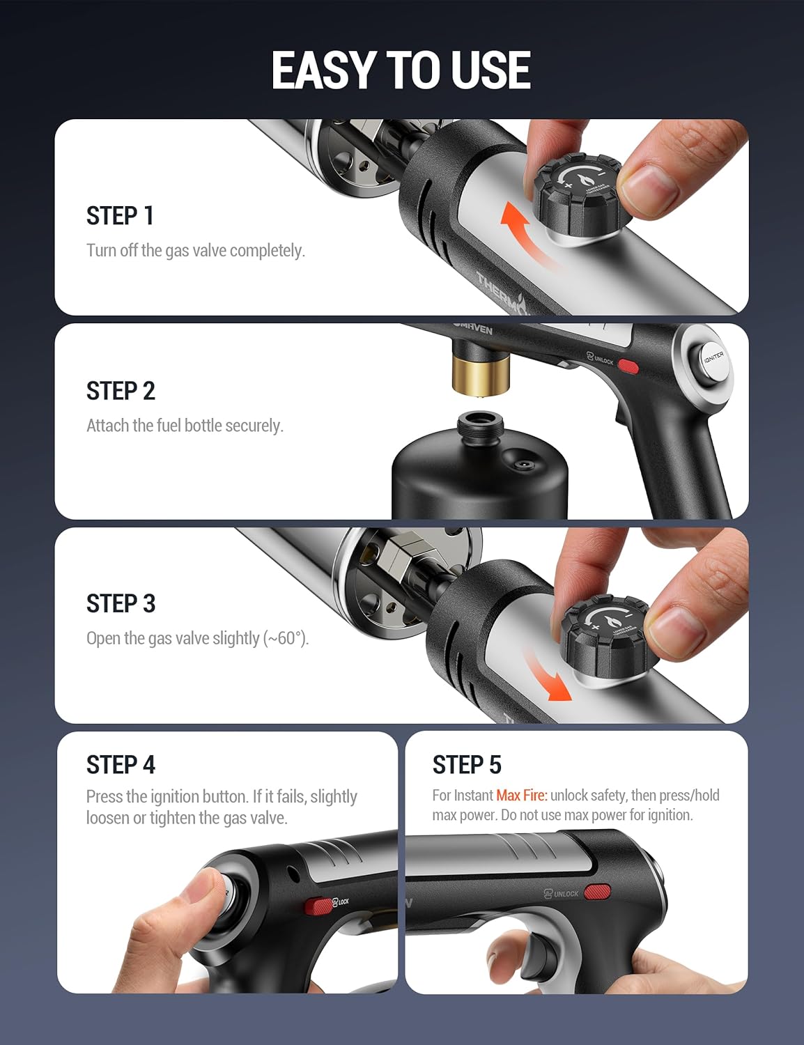 High-Heat Propane Torch – Adjustable Flame Torch for BBQ, Grilling & Charcoal Lighting, Soldering & Outdoor Use