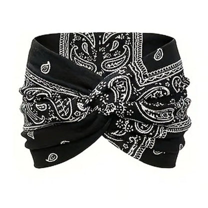 Printed Cross Yoga Headband, Print Hair Band Wide Elastic Hair Band, Twist Knot Headbands
