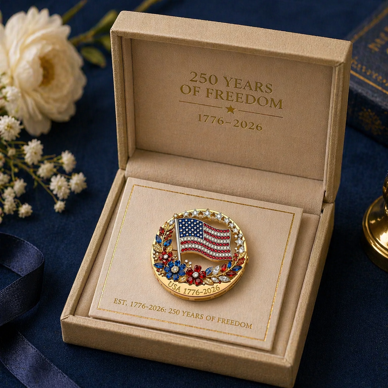 America 250th Anniversary Brooch – Patriotic Commemorative Pin for 2026 Celebration