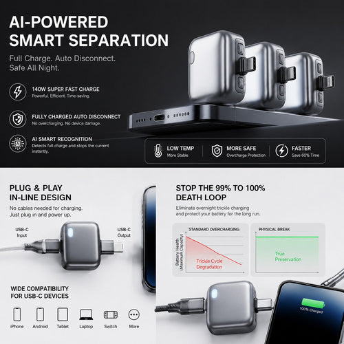 140W Physical Disconnect Battery Guard, Smart Auto‑Stop Charging Accessory