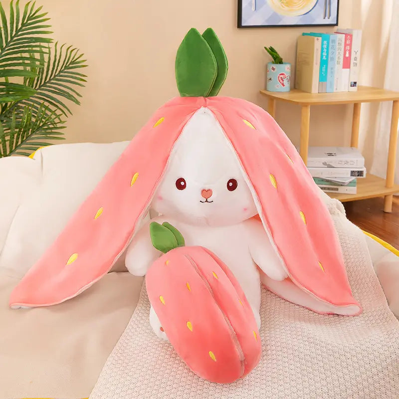 Cute Strawberry Bunny Plush Toy Soft Kawaii Stuffed Animal Gift for Kids Girls Hug Pillow Bed Decoration Birthday Present Furry Friends Plush Doll Animal Gift for Kids