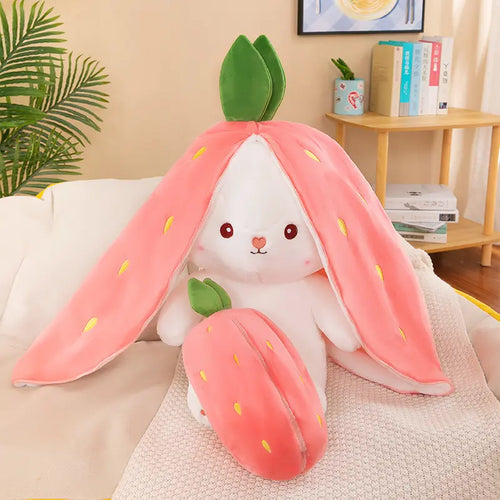 Cute Strawberry Bunny Plush Toy Soft Kawaii Stuffed Animal Gift for Kids Girls Hug Pillow Bed Decoration Birthday Present Furry Friends Plush Doll Animal Gift for Kids
