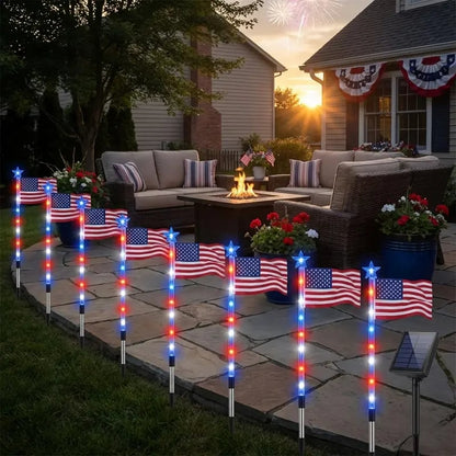🔥Solar-Powered American Flag Path Lights, 8-pack – Celebrating The 250th Anniversary Of American Independence 🇺🇸✨