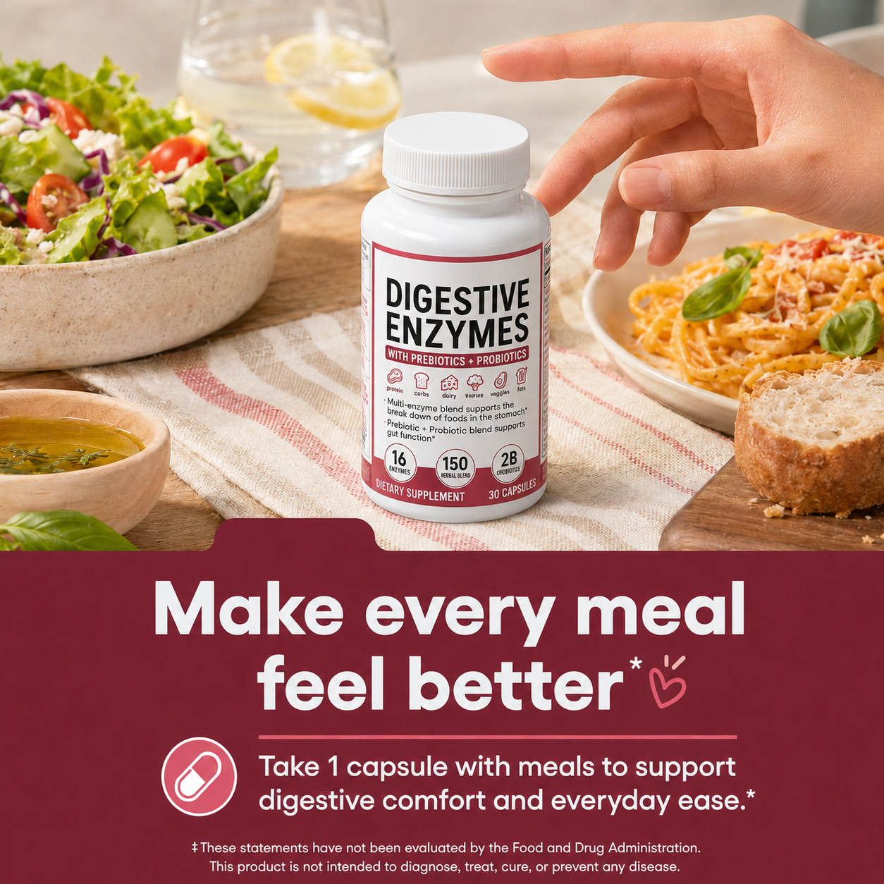 Digestive Enzyme Complex with Prebiotics & Probiotics – Daily Mealtime Comfort Support