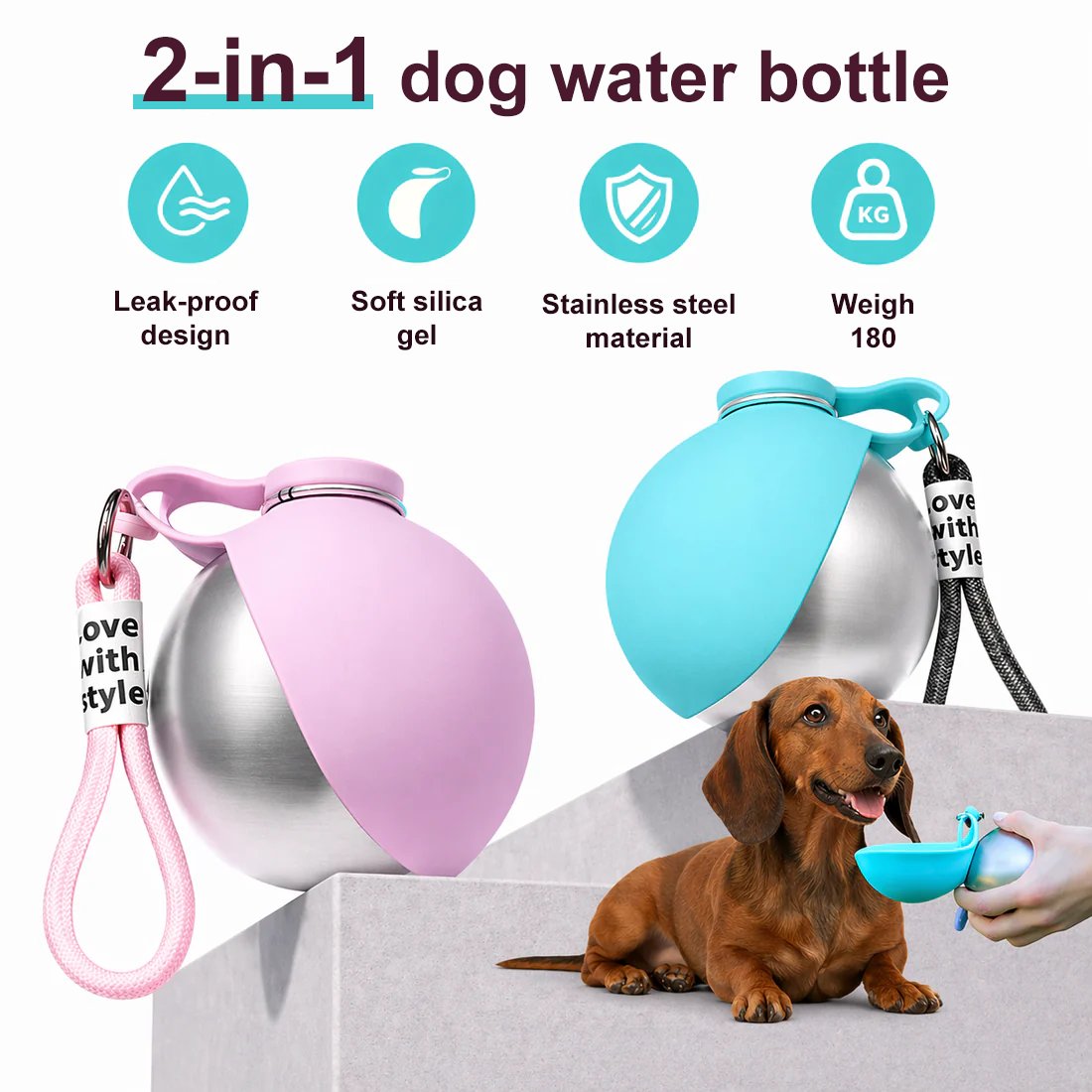 🎁🔥2-in-1 Portable Dog Water Bottle - Leak-Proof & Compact