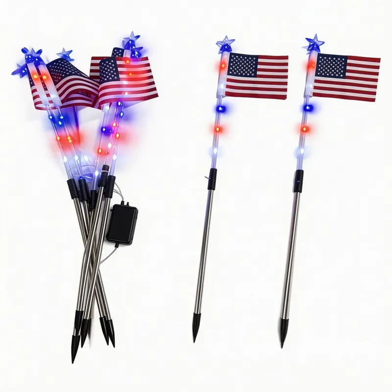 🔥Solar-Powered American Flag Path Lights, 8-pack – Celebrating The 250th Anniversary Of American Independence 🇺🇸✨
