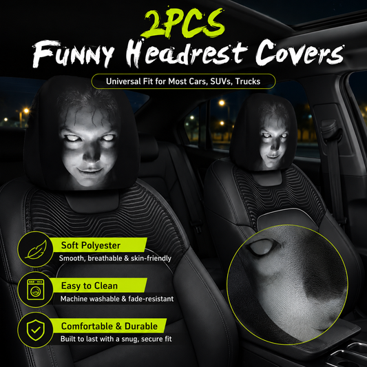 😆 Funny Cartoon Car Headrest Covers – 2PCS Universal Fit 🚗
